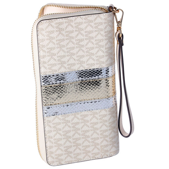 Michael Kors Sheila Medium Satchel Signature Logo Metallic MK Pale Gold + Wallet - Picture 8 of 9